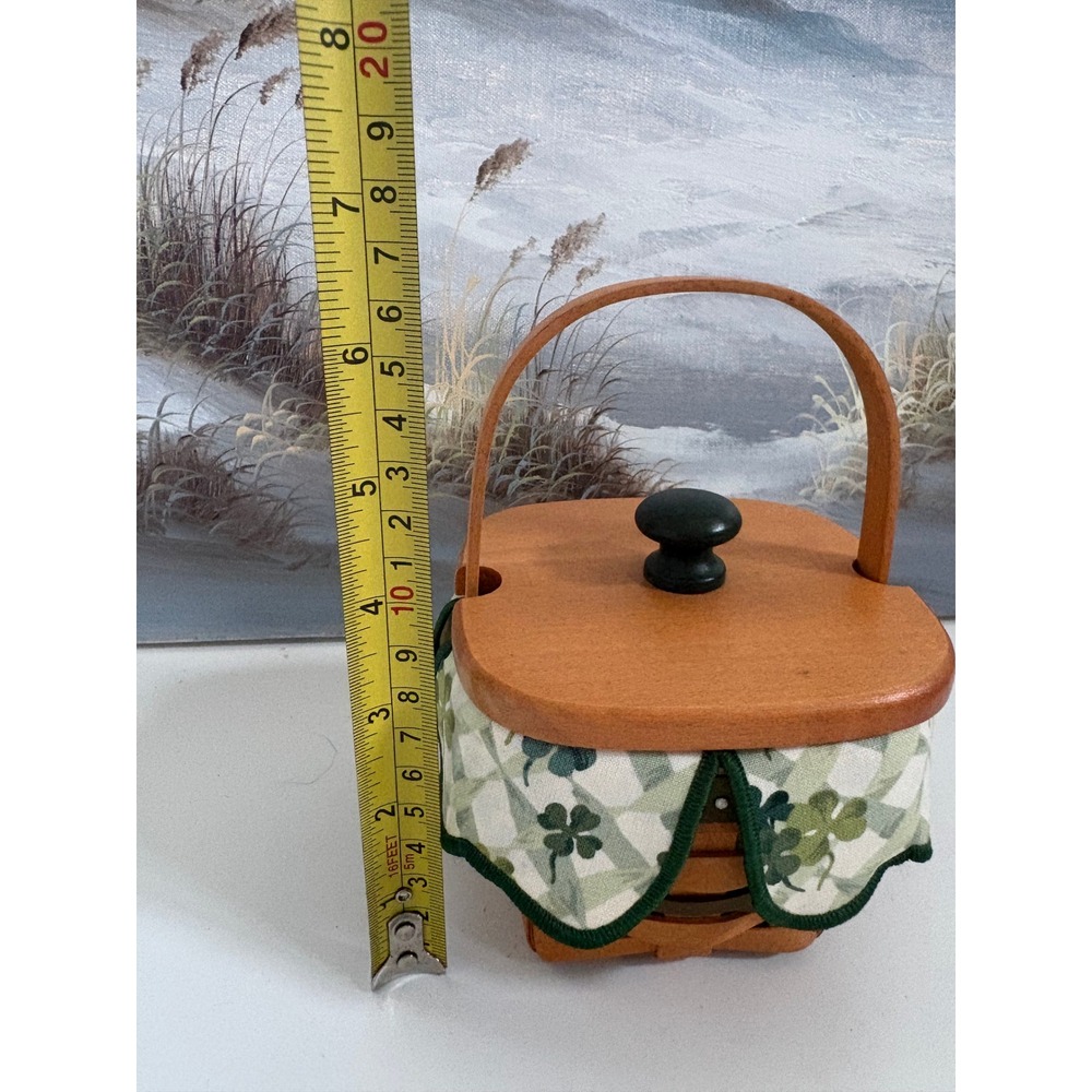 Longaberger 1999 St Patricks Day Basket Shamrock Liner Lid Protector Handwoven - Picture 7 of 9